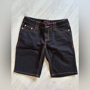 Black Denim Shorts with Orange Stitching